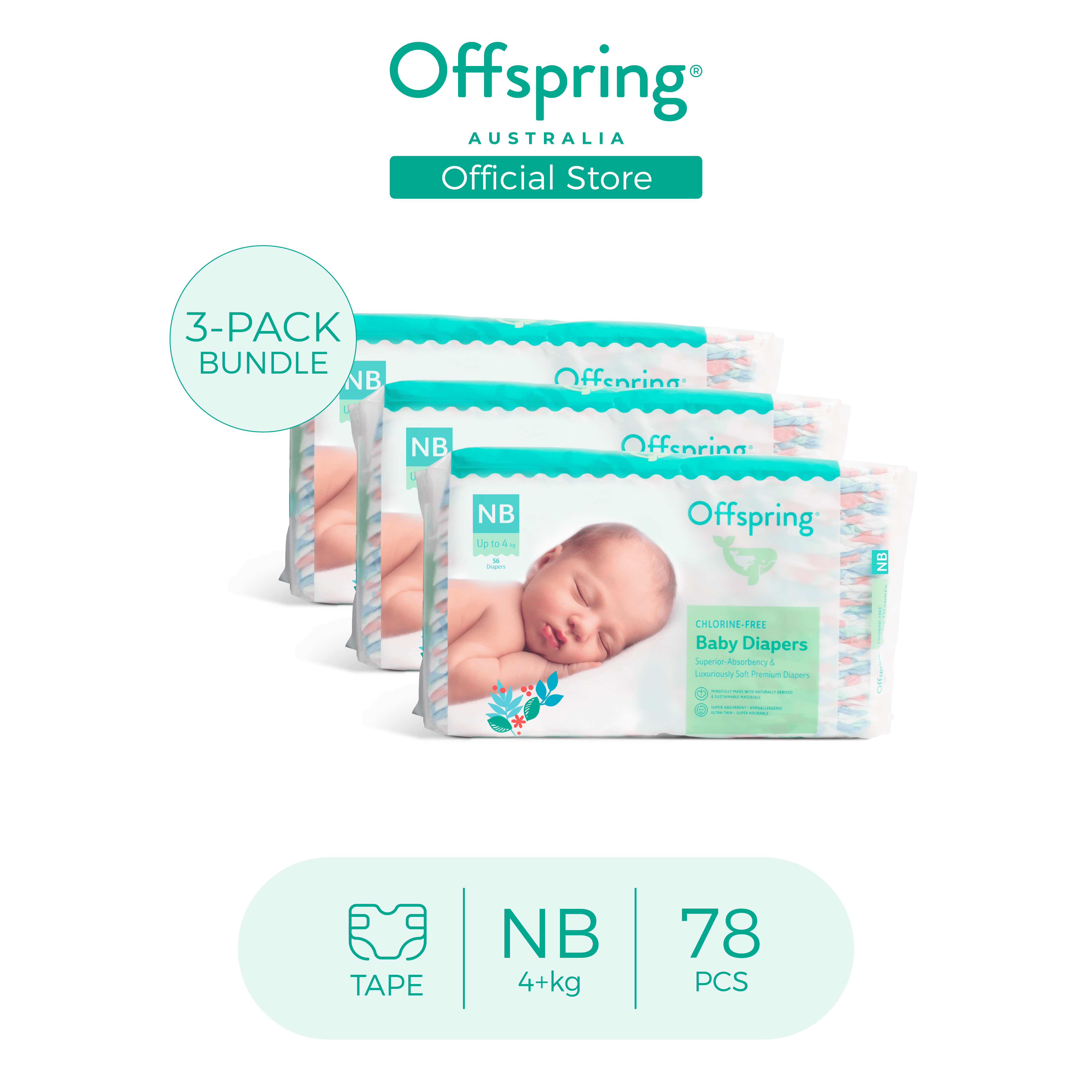 Offspring  Triple Pack Popok Bayi Diaper SAP Bebas Klorin